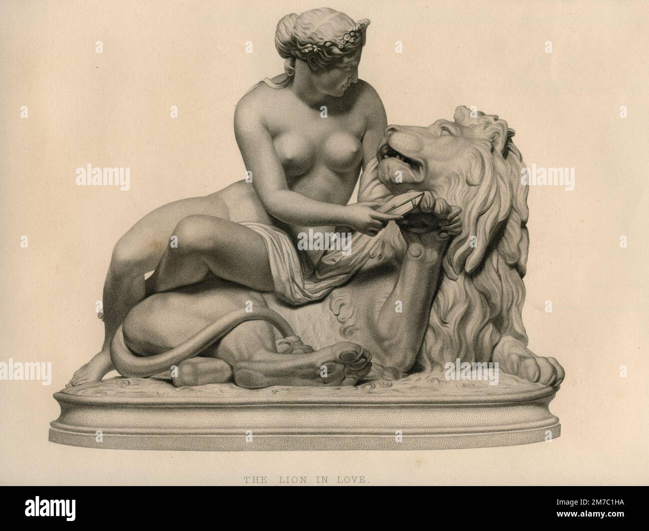 Le lion en amour, imprimé gravé par J.H. Baker du groupe par W. Geefs, Royaume-Uni 1860 Banque D'Images