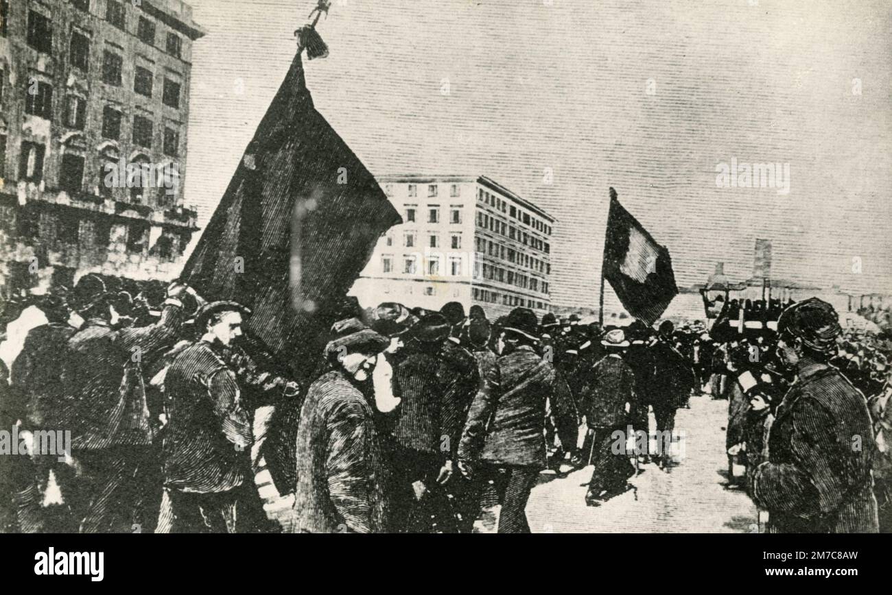 Le premier mai le premier : manifestation syndicale des travailleurs pour le premier mai, Milan, Italie 1890 Banque D'Images