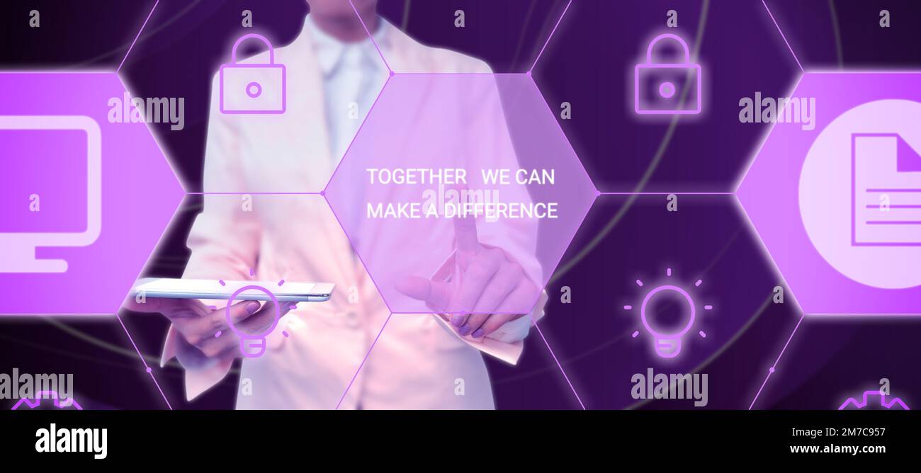 L'écriture de texte ensemble nous pouvons faire une différence. Concept signifiant unité peut rendre tout possible un groupe puissant Banque D'Images