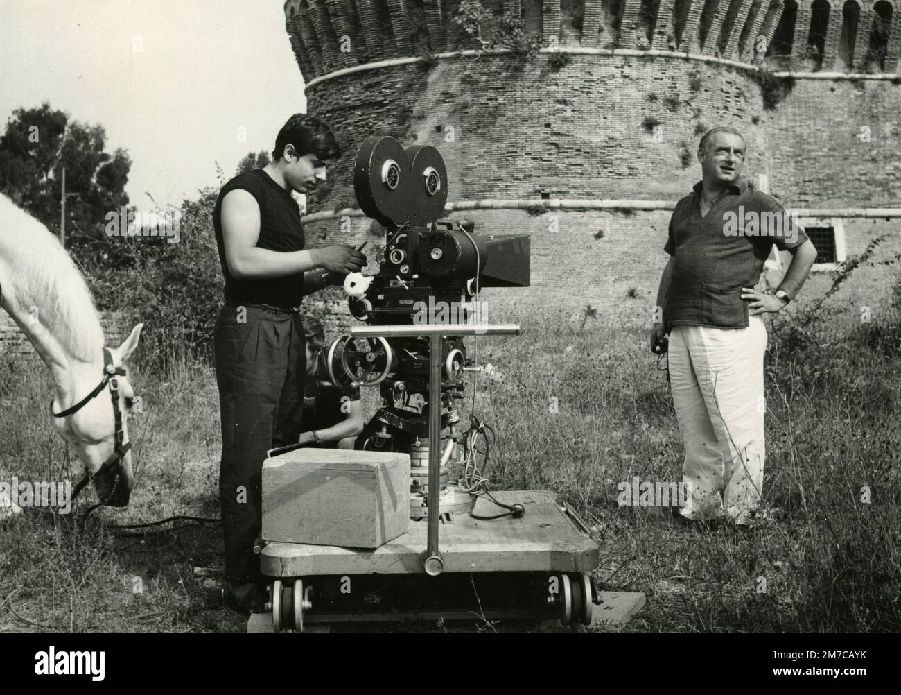 Tournage de l'ancien film des Romains à l'extérieur, Italie 1960s Banque D'Images