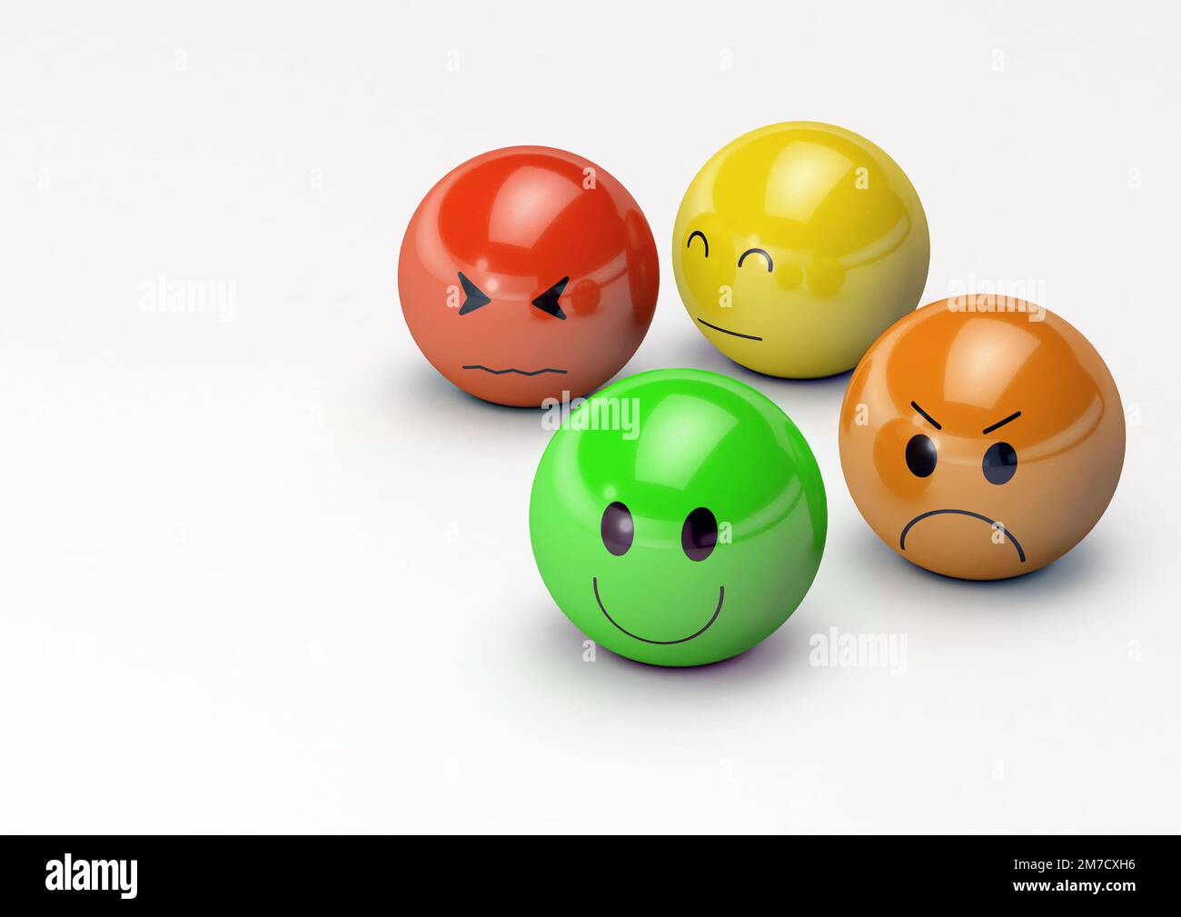 3D illustration d'Emoji avec des expressions faciales de bonheur, de tristesse, de peur et de colère. Banque D'Images