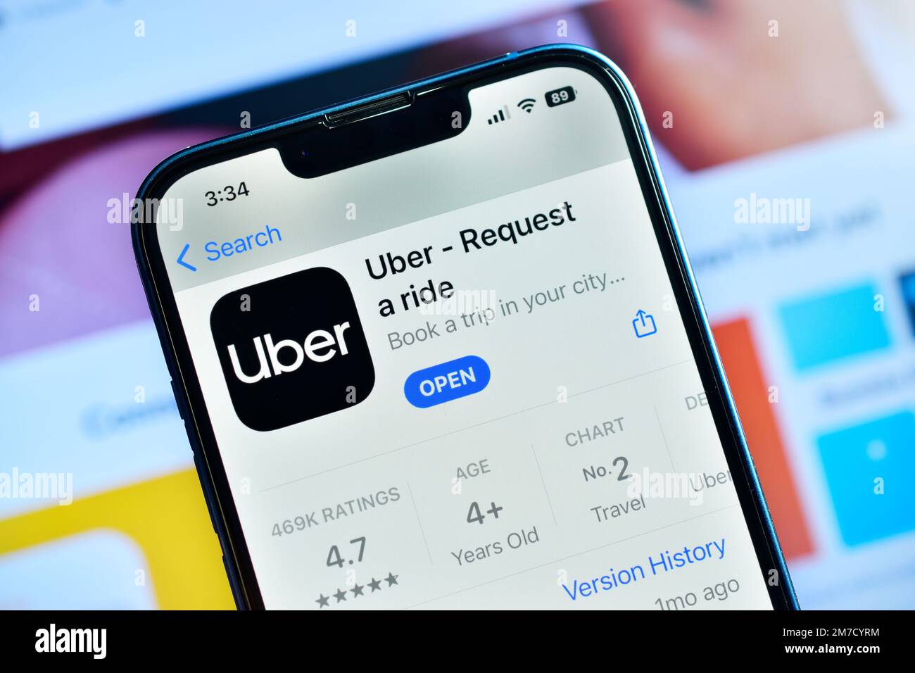 New Delhi, Inde – 07 janvier 2023 : application Uber sur smartphone, application de réservation de taxi en ligne Banque D'Images
