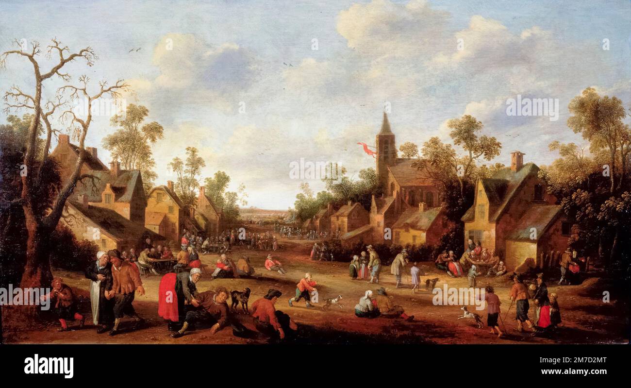 Joost Cornelisz Droochsloot, scène de village, peinture à l'huile sur toile, 1652 Banque D'Images