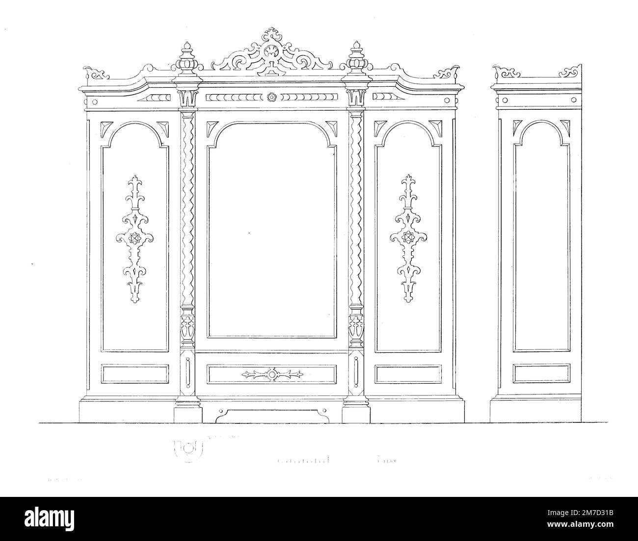 Garde-robe de style élisabéthain, adaptée uniquement pour le chêne, l'érable ou le bouleau russe, acajou ne convient pas de l'armoire pratique et de la trésorerie de tapisseries de tapissier : maison-ameublement et assistant de décoration : en grec, italien, Renaissance, Louis-Quatorze, gothique, Les styles Tudor et élisabéthain : parsemés de dessins exécutés pour les palais royaux, et pour certaines des principales demeures de la noblesse et du gentry, et des maisons de club de Henry Whitaker, 1847 Banque D'Images