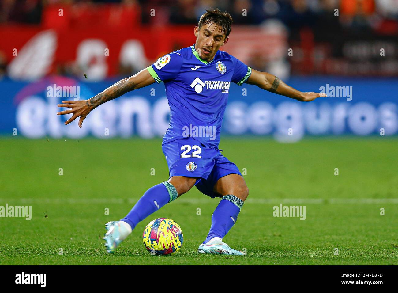 Damian Suarez de Getafe CF pendant le match de la Ligue entre Sevilla FC et Getafe CF joué au stade Sanchez Pizjuan sur 8 janvier 2022 à Séville, Espagne.(photo par Antonio Pozo / PRESSIN) Banque D'Images