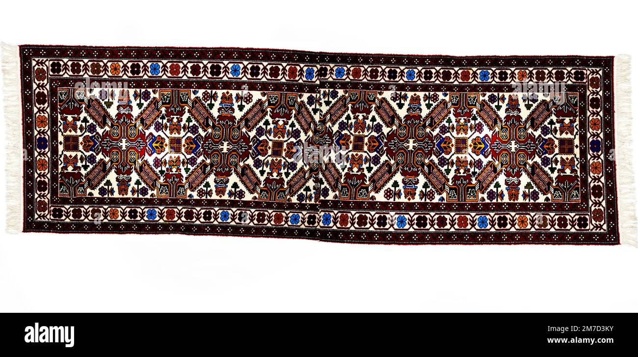 Différents beaux tapis artisanaux turcs orientaux sur fond blanc Banque D'Images