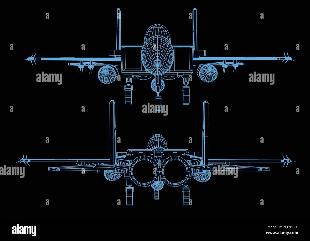 De l'aéronef, de fil de fer les lignes bleues. Plan polygonal. Vue de dessus. 3D. Vector illustration. Illustration de Vecteur