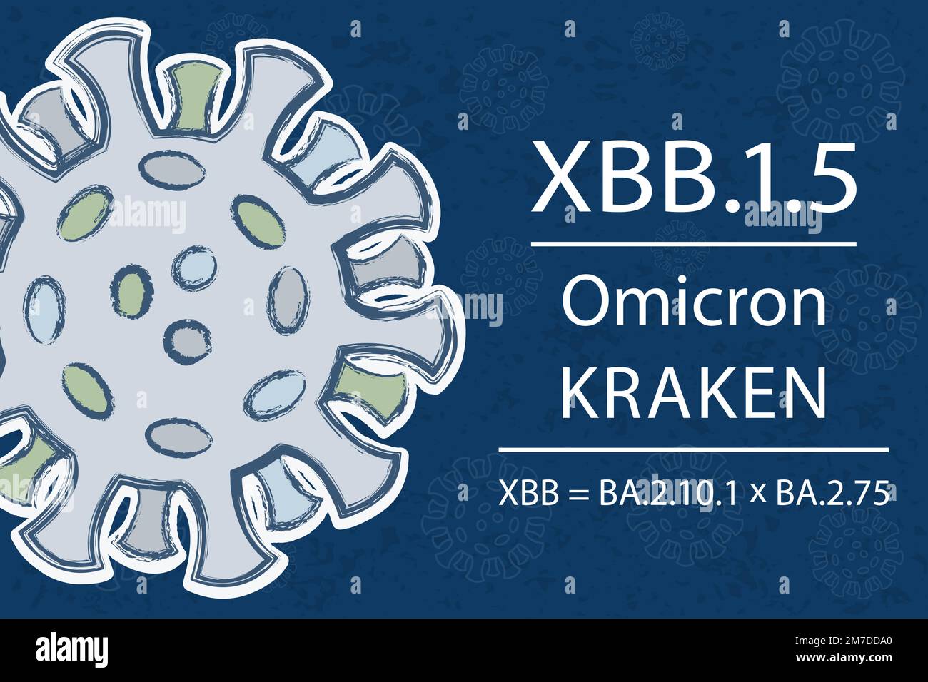 Une nouvelle sous-variante du coronavirus XBB.1,5, également connue sous le nom de 'Kraken', qui est une relative de la variante XBB (recombinante de BA.2.10.1 et BA.2,75). Texte blanc o Illustration de Vecteur