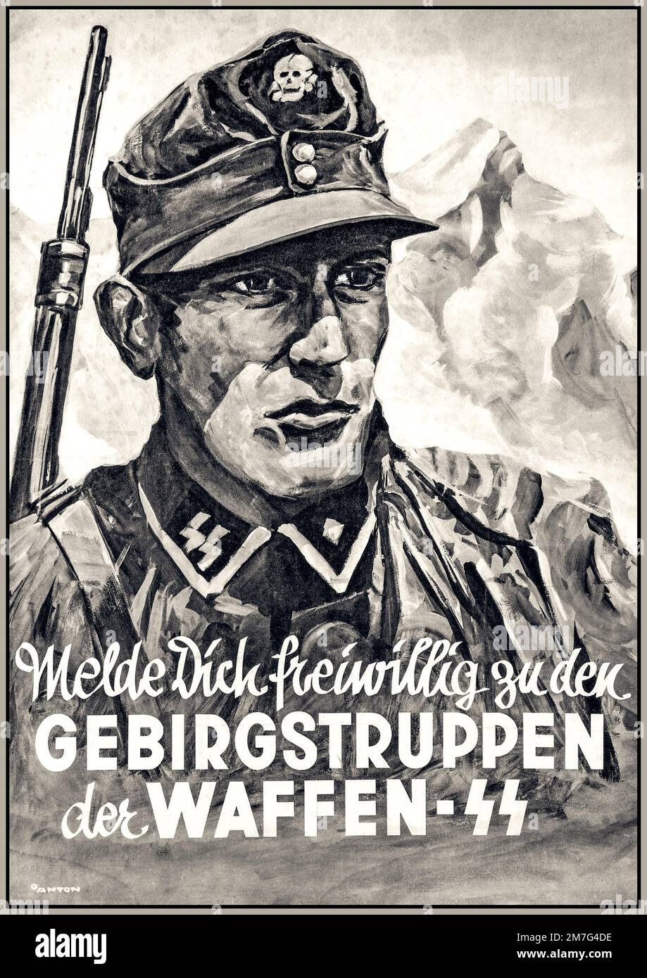 WAFFEN SS affiche de recrutement de propagande nazie pour les troupes de montagne du Waffen SS WW2 GEBIRGSTRUPPEN Der WAFFEN SS Banque D'Images