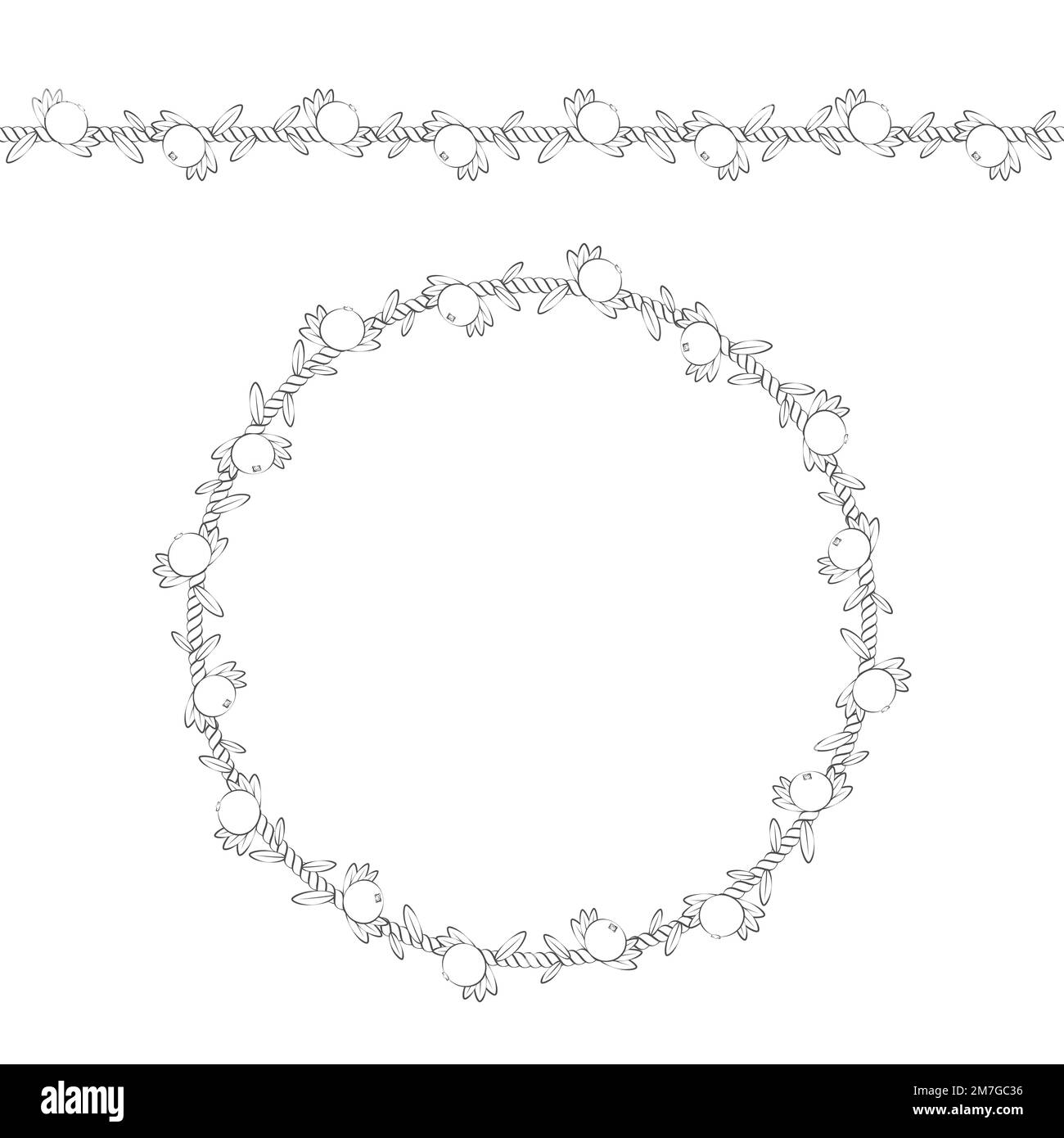 Motif et cadre sans couture de la corde avec canneberges, mûres et feuilles. Objets isolés sur blanc. Illustration de Vecteur