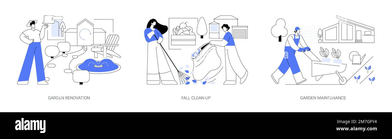 Illustrations vectorielles abstraites de concept de service d'aménagement paysager. Illustration de Vecteur