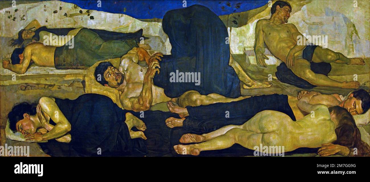 Die Nacht - The Night, 1889 - 1890Ferdinand Hodler (1853 − 1918) Suisse, ( l'artiste suisse Ferdinand Hodler est l'un des maîtres les plus uniques de l'art nouveau ) Banque D'Images