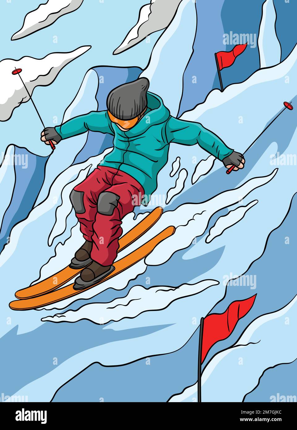 Dessin d'un dessin animé de couleur pour le ski alpin Illustration de Vecteur