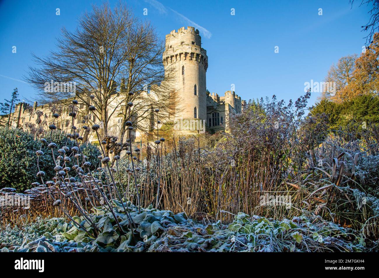 Château de Warwick, des jardins du Moulin un jardin privé ouvert au public au fond de Mill Street Warwick appartenant à la famille Measures Banque D'Images