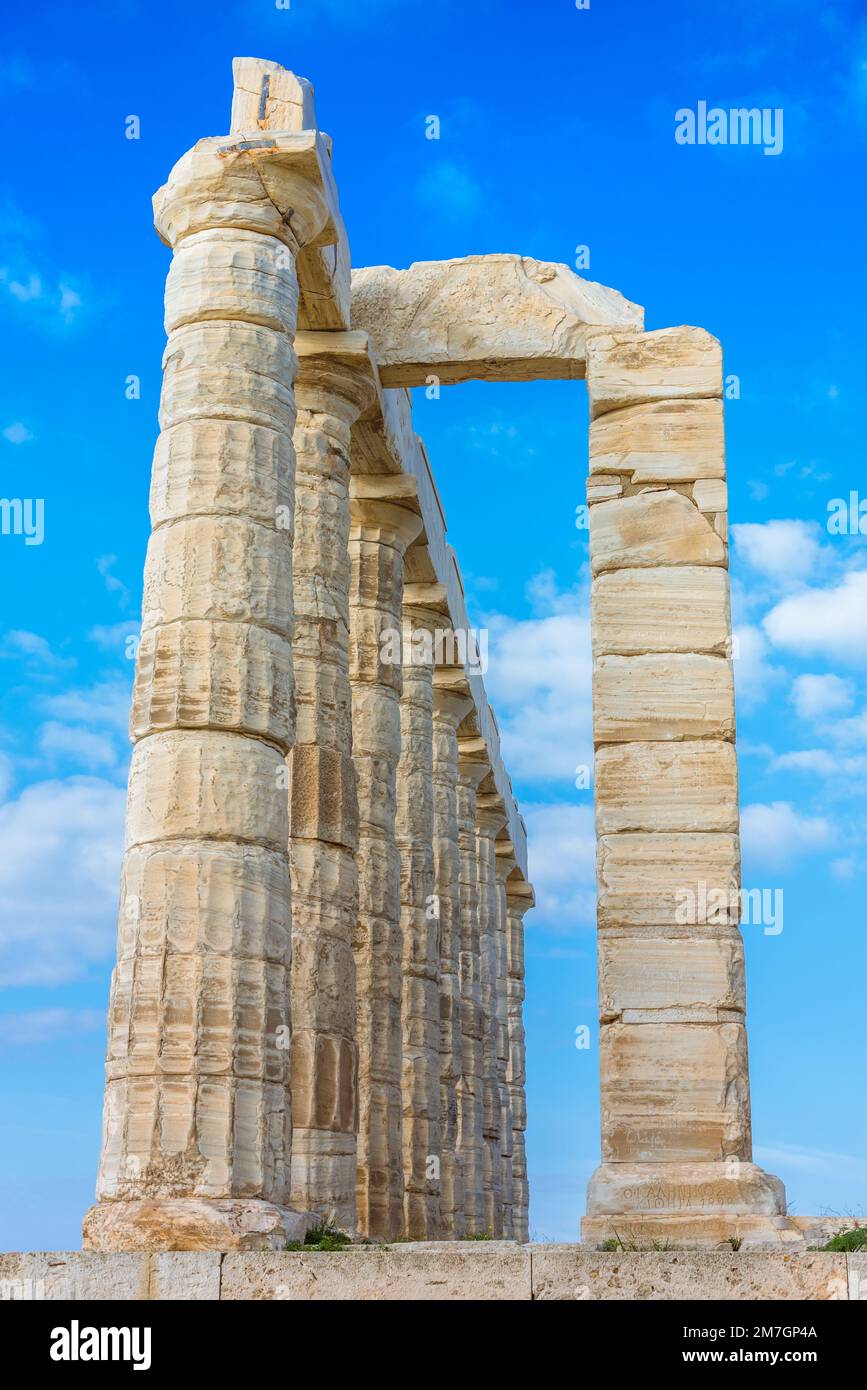 L'ancien Temple de Poséidon à Sounion, Attique, Grèce Banque D'Images