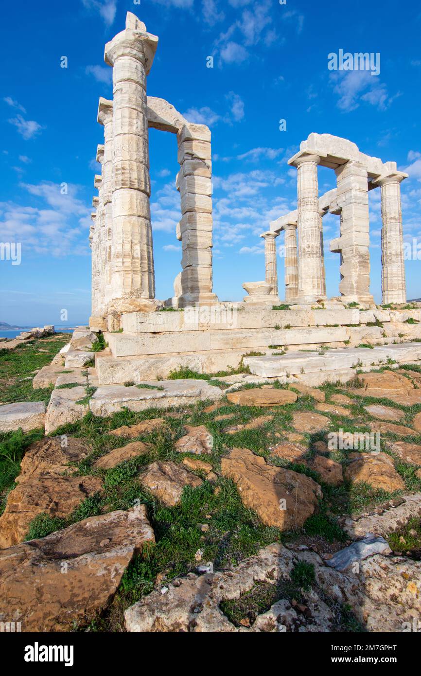 L'ancien Temple de Poséidon à Sounion, Attique, Grèce Banque D'Images