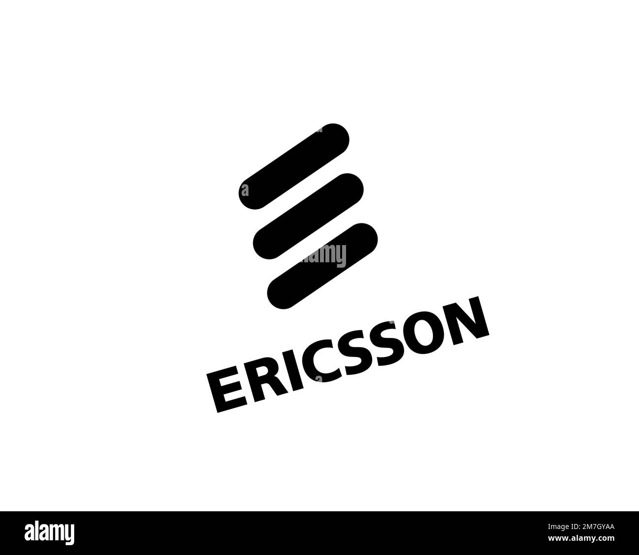 Plates-formes Ericsson Mobile, logo pivoté, fond blanc Banque D'Images