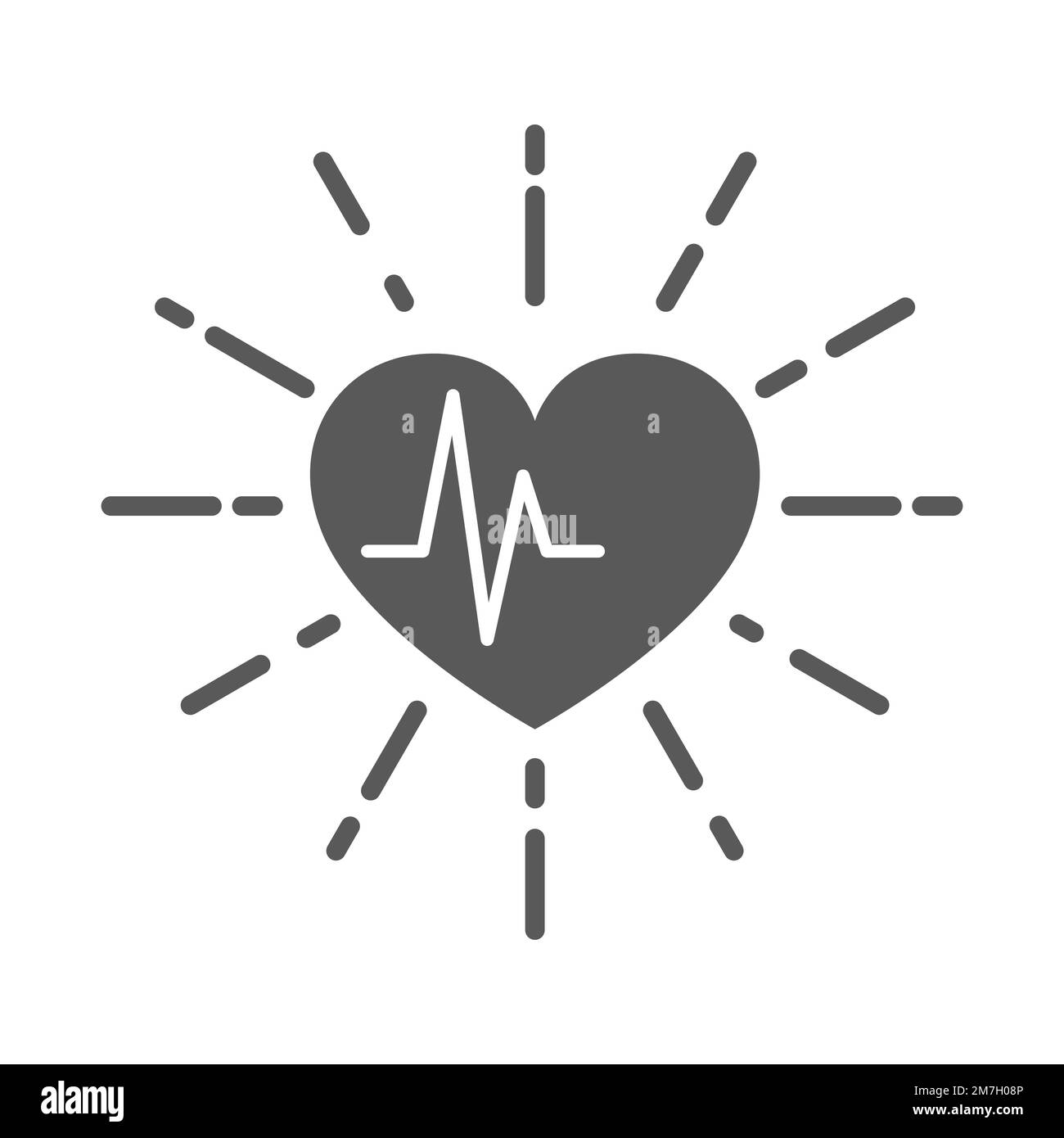 Icône en forme de coeur gris avec signal de pulsation.Illustration vectorielle.Coeur de style plat. Illustration de Vecteur
