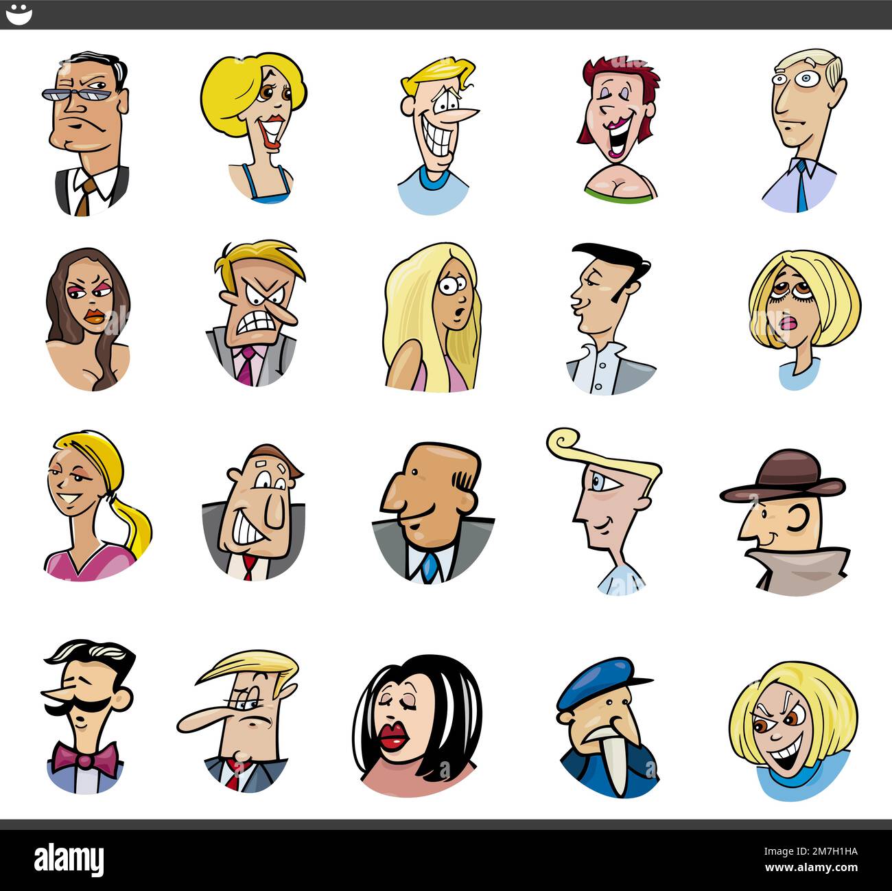 Dessin animé illustration de personnages drôle visages ensemble Illustration de Vecteur