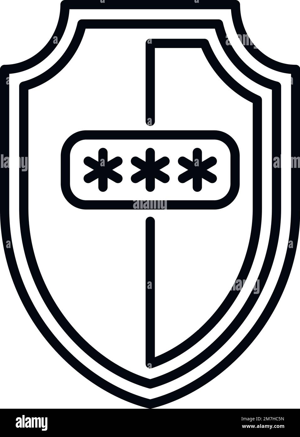 Vecteur de contour de l'icône du bouclier de sécurité. Verrouillage par code. Scanner crypter Illustration de Vecteur