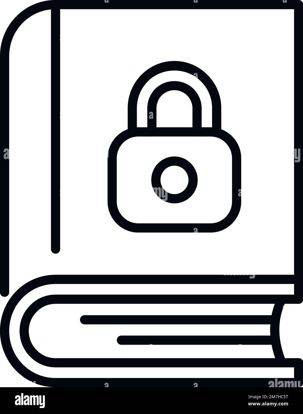 Vecteur de contour de l'icône de verrouillage de livre. Données de chiffrement. Coder l'ordinateur Illustration de Vecteur