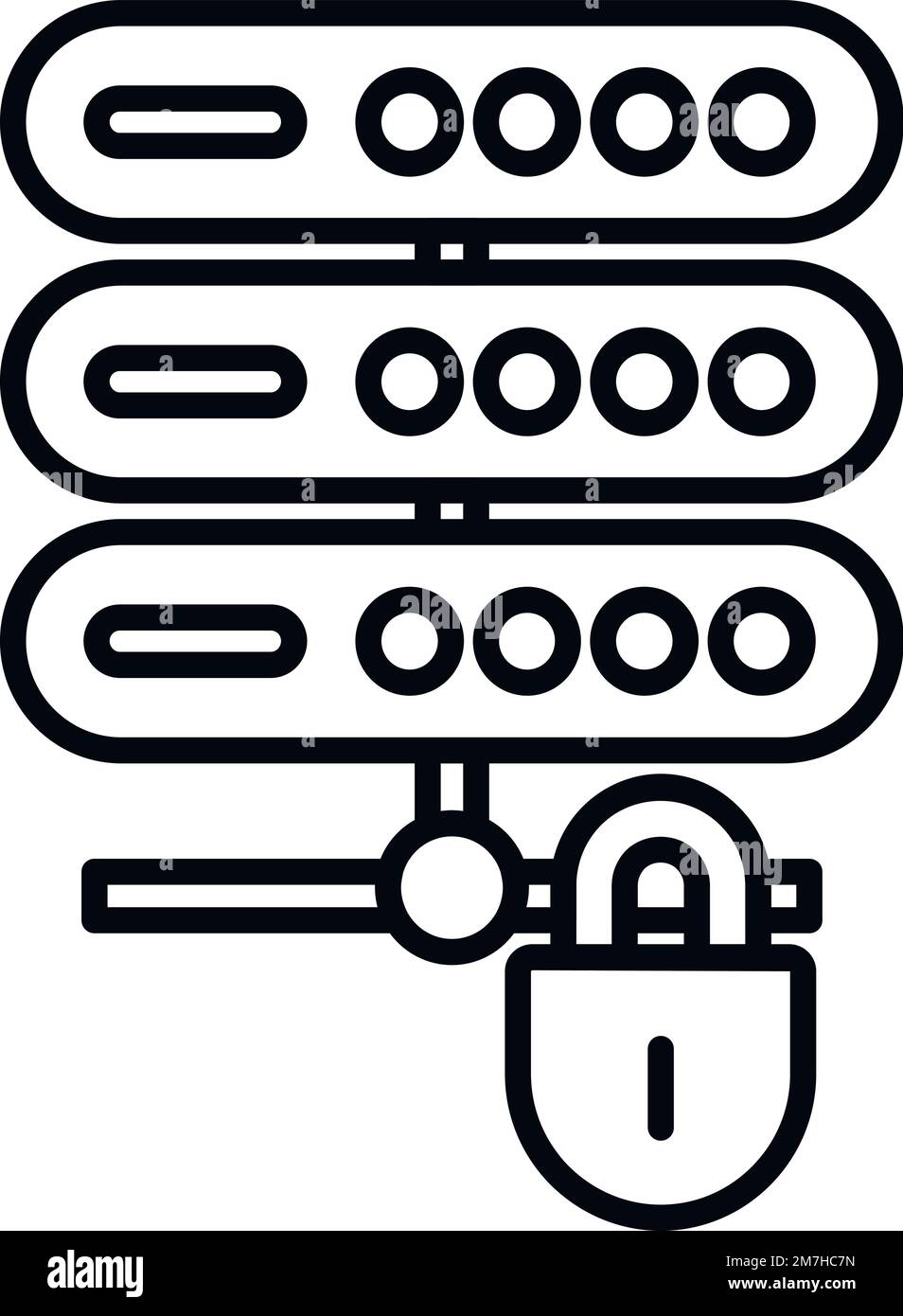 Vecteur de contour de l'icône du serveur sécurisé. Données de chiffrement. Code de verrouillage Illustration de Vecteur