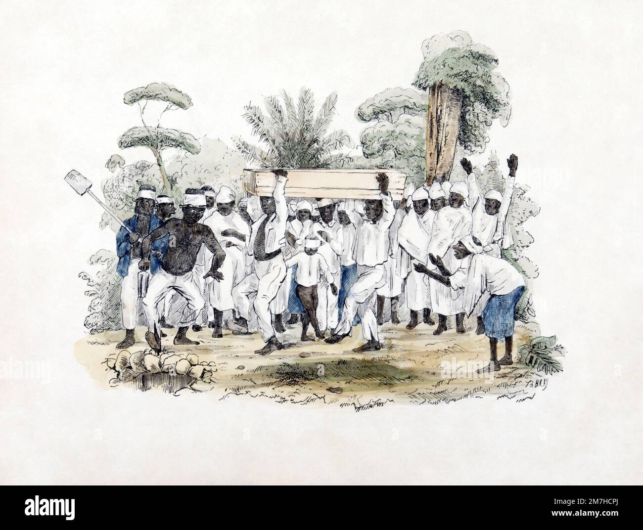 Illustration d'un enterrement dans une plantation d'esclaves, le Surinam hollandais. 1840–1850. Photo https://commons.wikimedia.org/w/index.php?curid=8352532 Banque D'Images