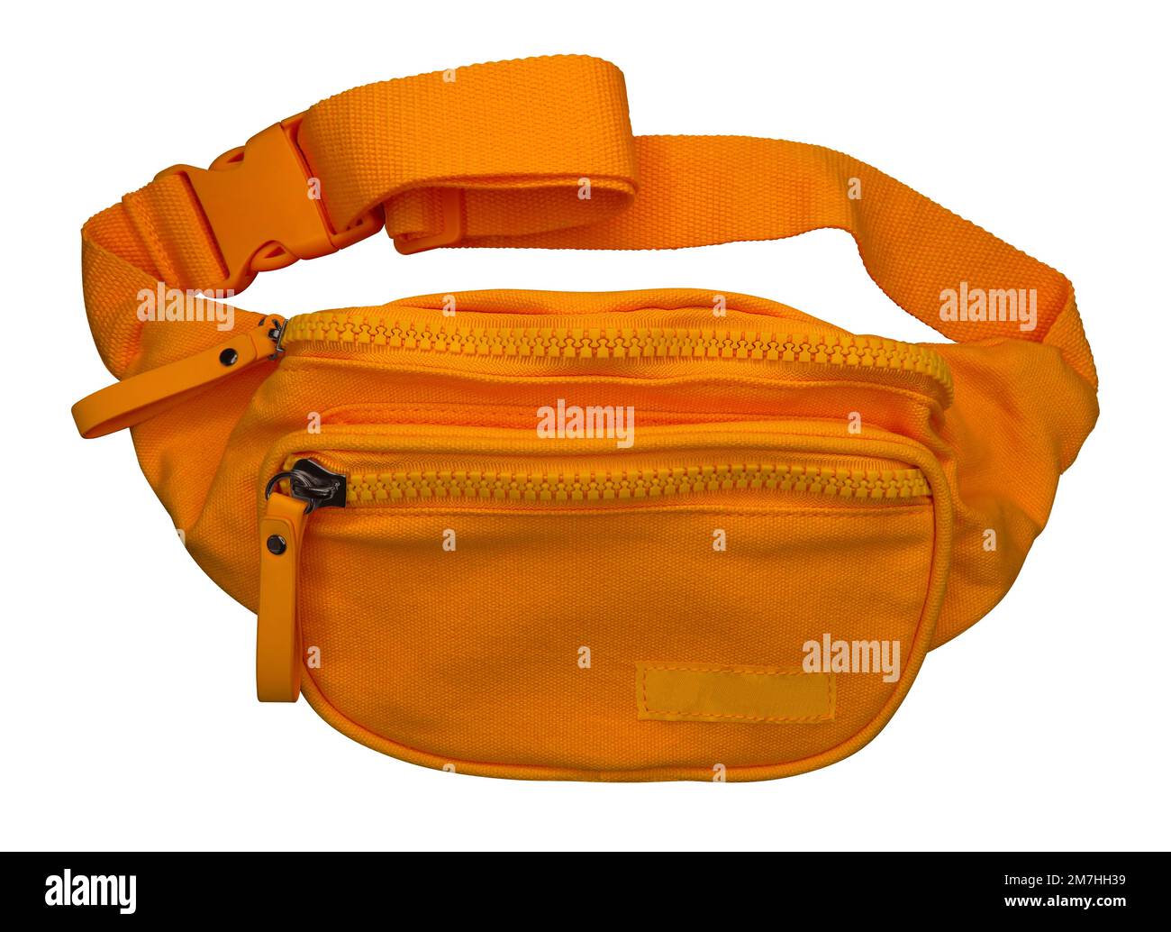 Sac à taille orange pour femme, isolé sur blanc. Masque inclus. Banque D'Images