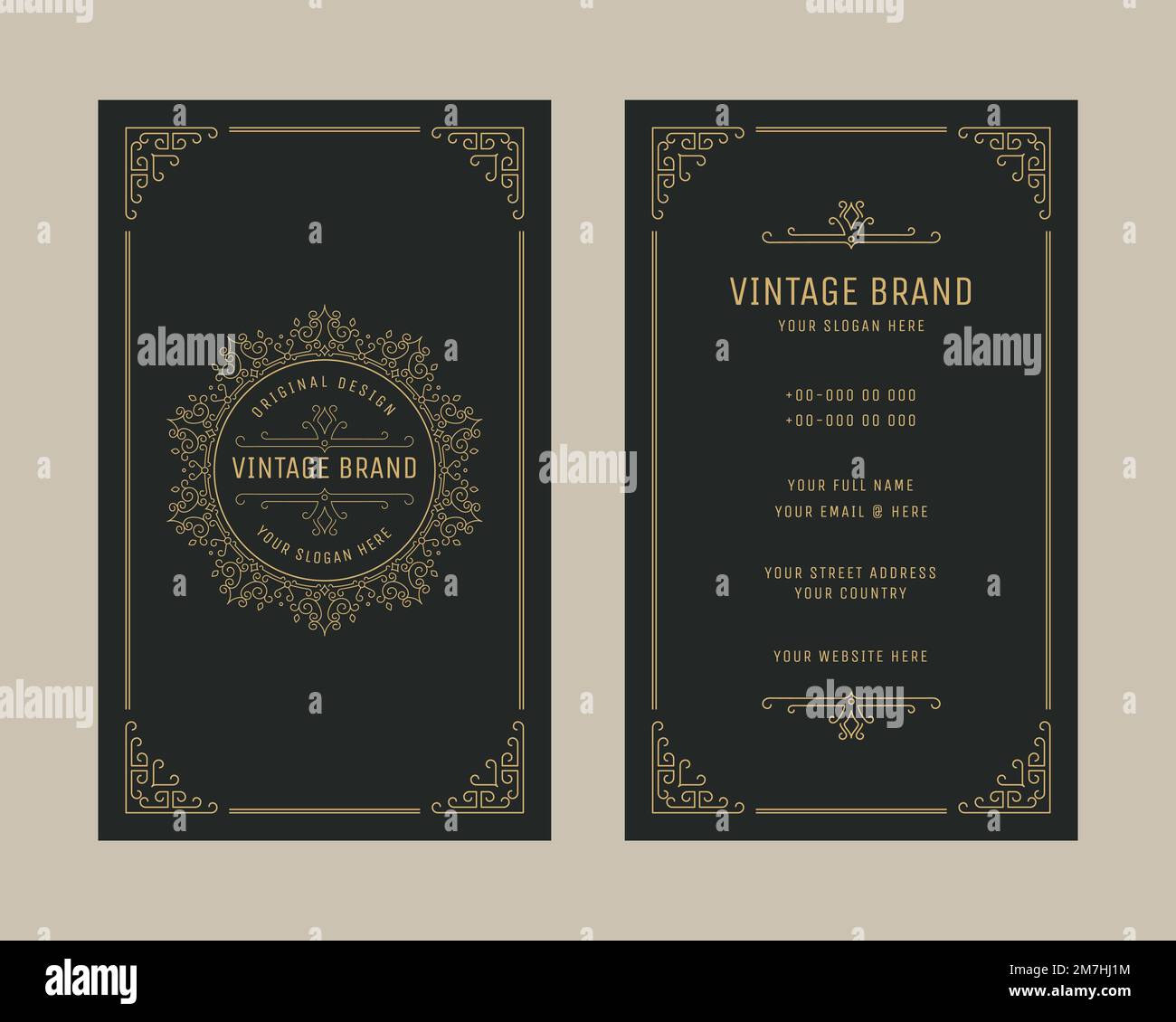 Carte de visite verticale de luxe vintage ornement modèle de logo, rétro fleurit ornement design cadre Illustration de Vecteur