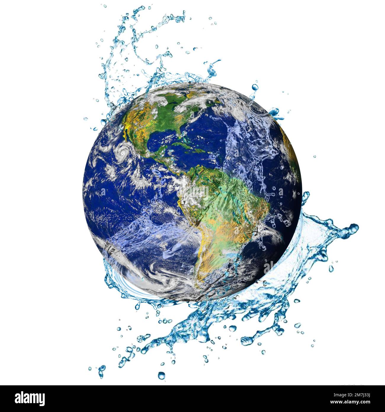 Concept de pénurie d'eau sur terre isolée sur fond blanc. Recyclage de l'eau dans le monde. Concept jour de la Terre ou Journée mondiale de l'eau. Éléments de cette image Banque D'Images