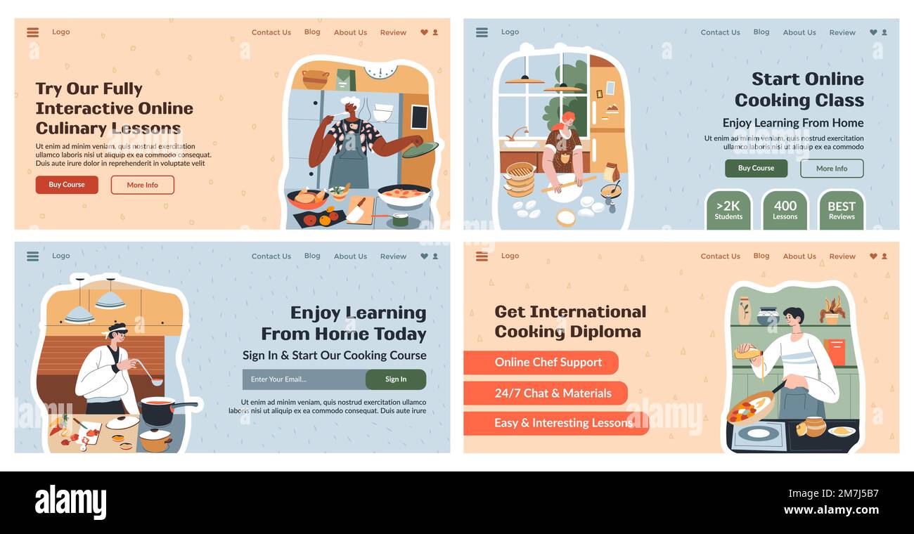 Page d'arrivée avec des leçons de cuisine publicitaires Illustration de Vecteur