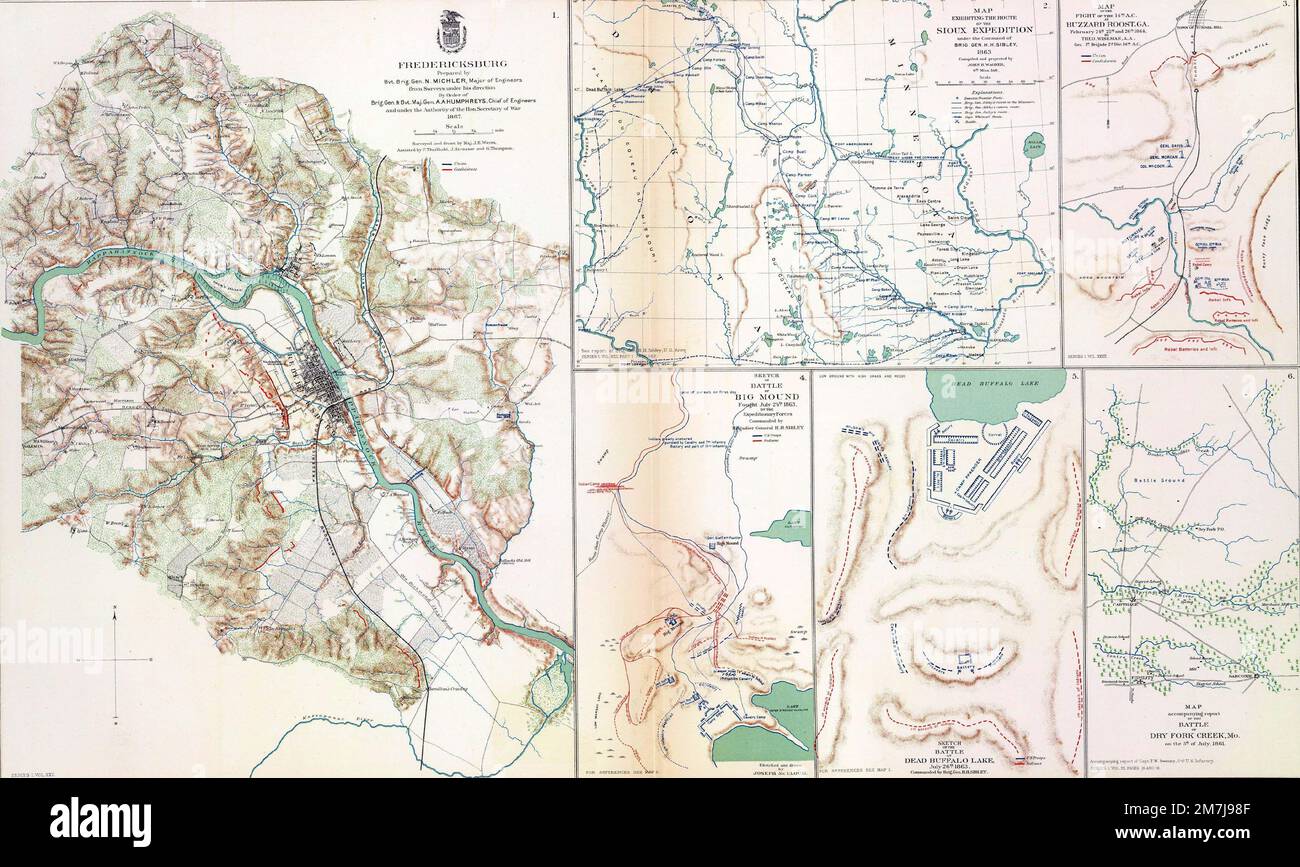 L'ancienne carte de la bataille de Fredericksburg sur un atlas indiquant le cours de la guerre Banque D'Images