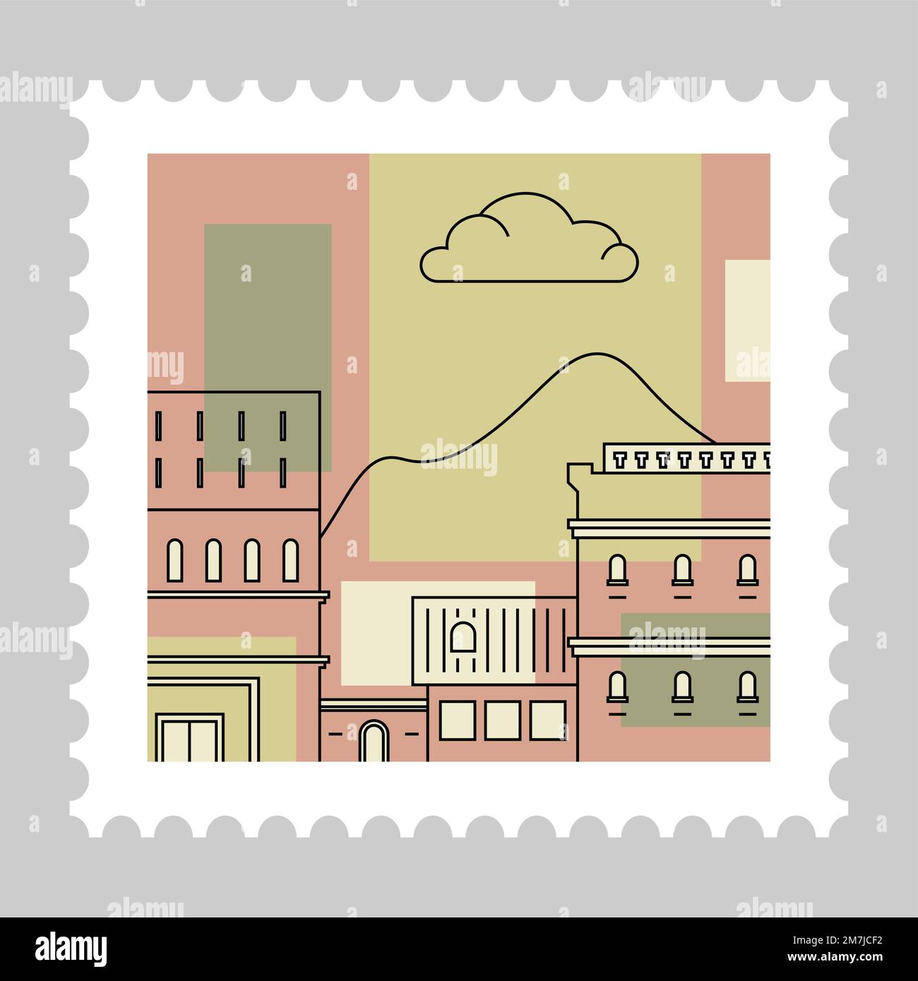 Paysage urbain italien avec architecture, postmark Illustration de Vecteur