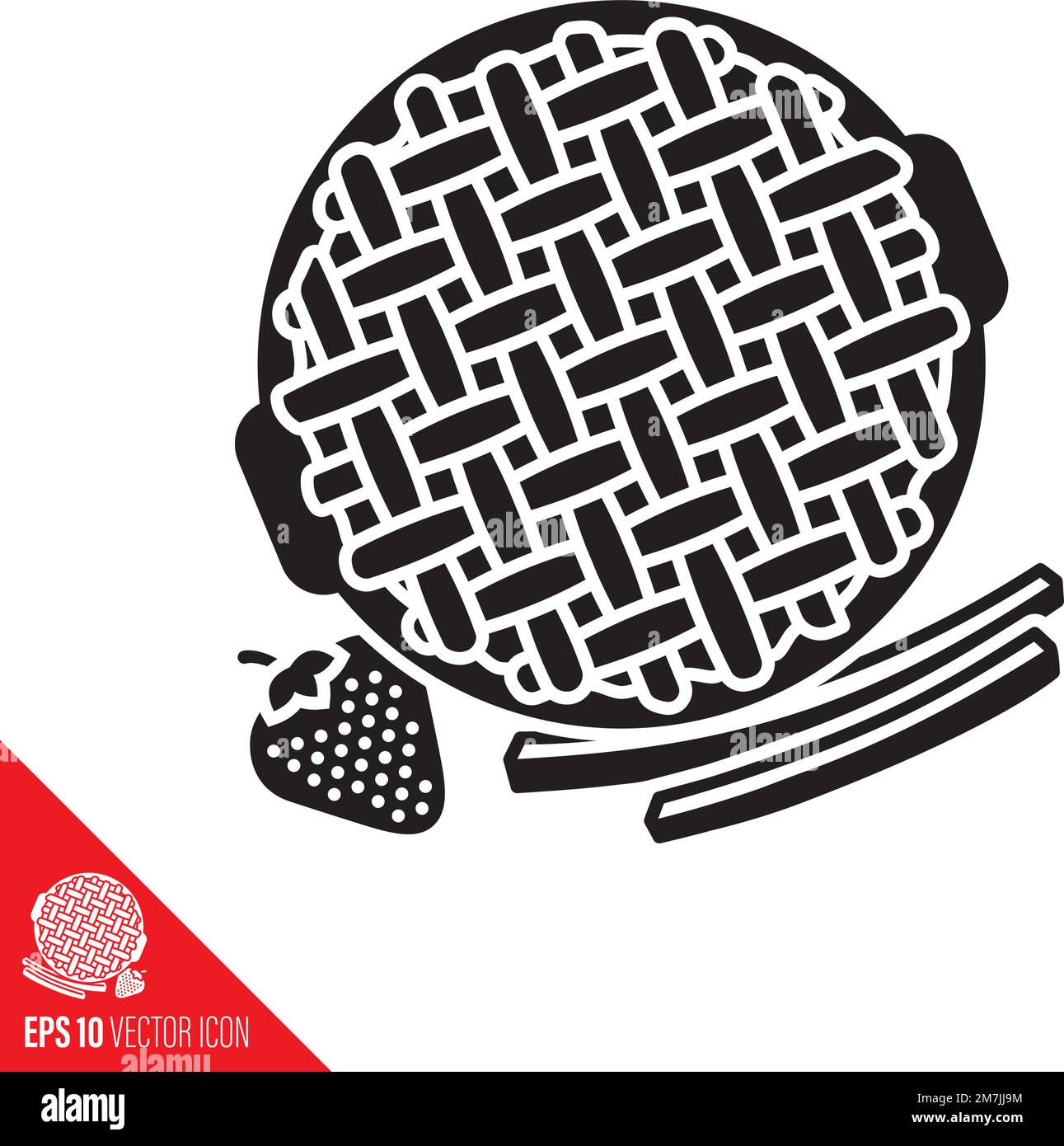 Icône de ligne vectorielle fraise Rhubarb Pie. Symbole de contour de gâteau aux fruits et de nourriture douce. Illustration de Vecteur