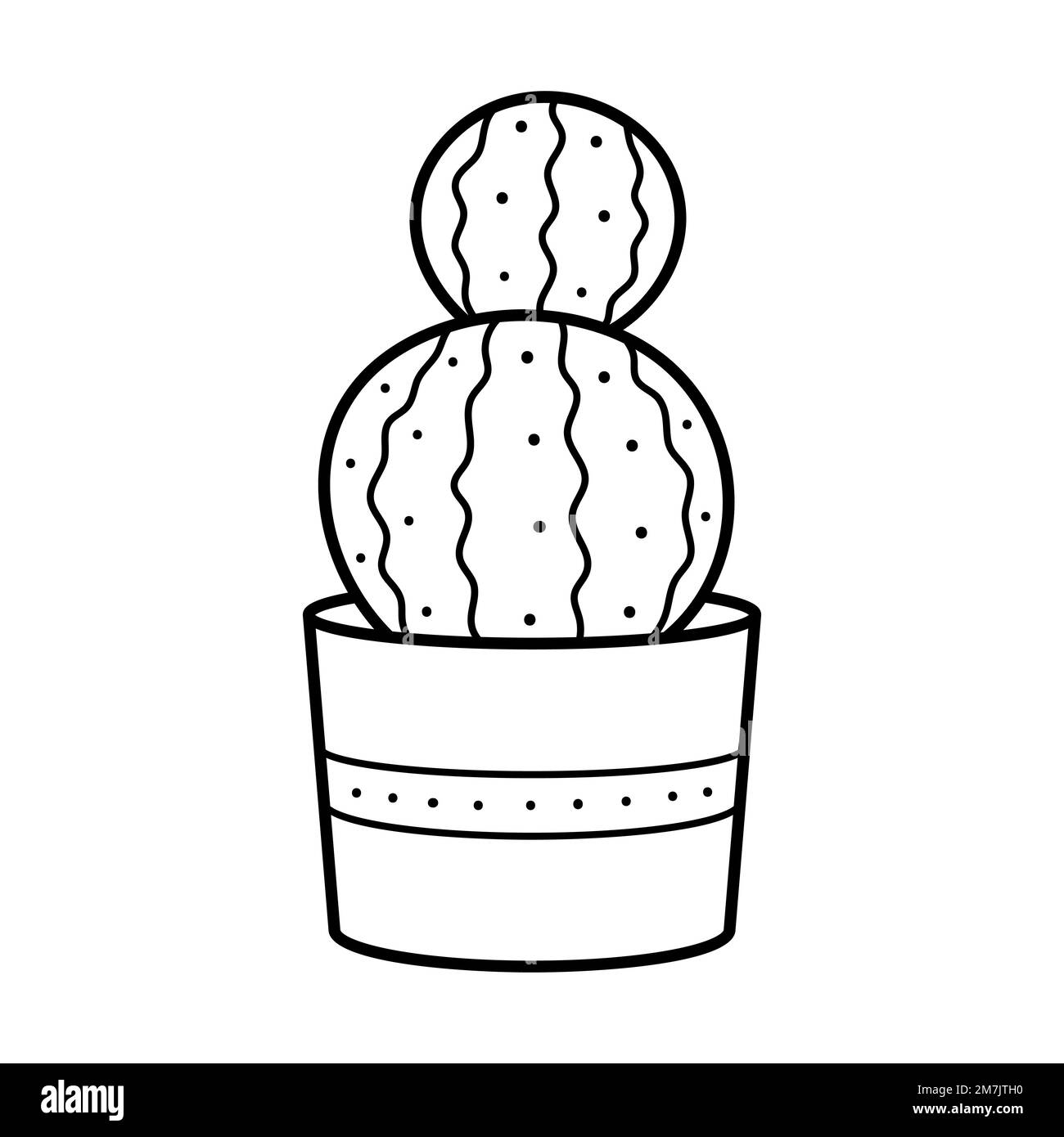 Cactus mignon inhabituel dans un pot. Plante de maison dans le style linéaire doodle. Illustration simple pour enfants. Un élément pour la conception des logos, l'emballage et Illustration de Vecteur