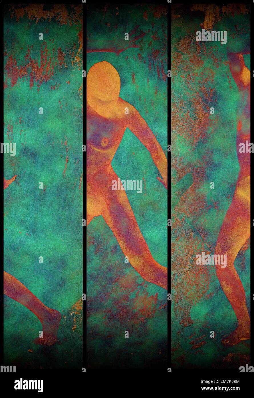 Triptyque de femme abstraite colorée en mouvement Banque D'Images