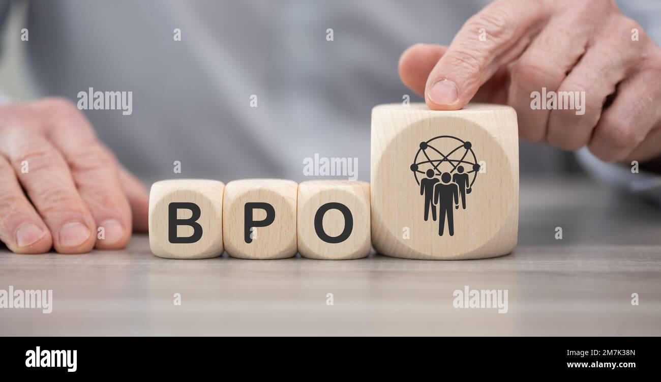 Blocs de bois avec symbole de concept de bpo Banque D'Images