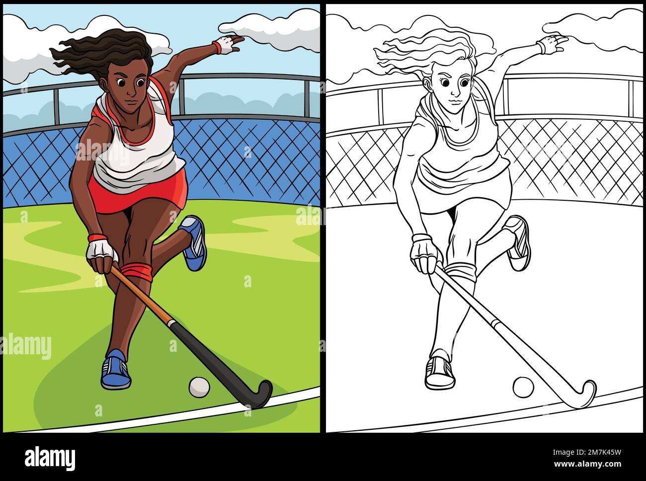 Page de coloriage de hockey sur gazon Illustration colorée Illustration de Vecteur