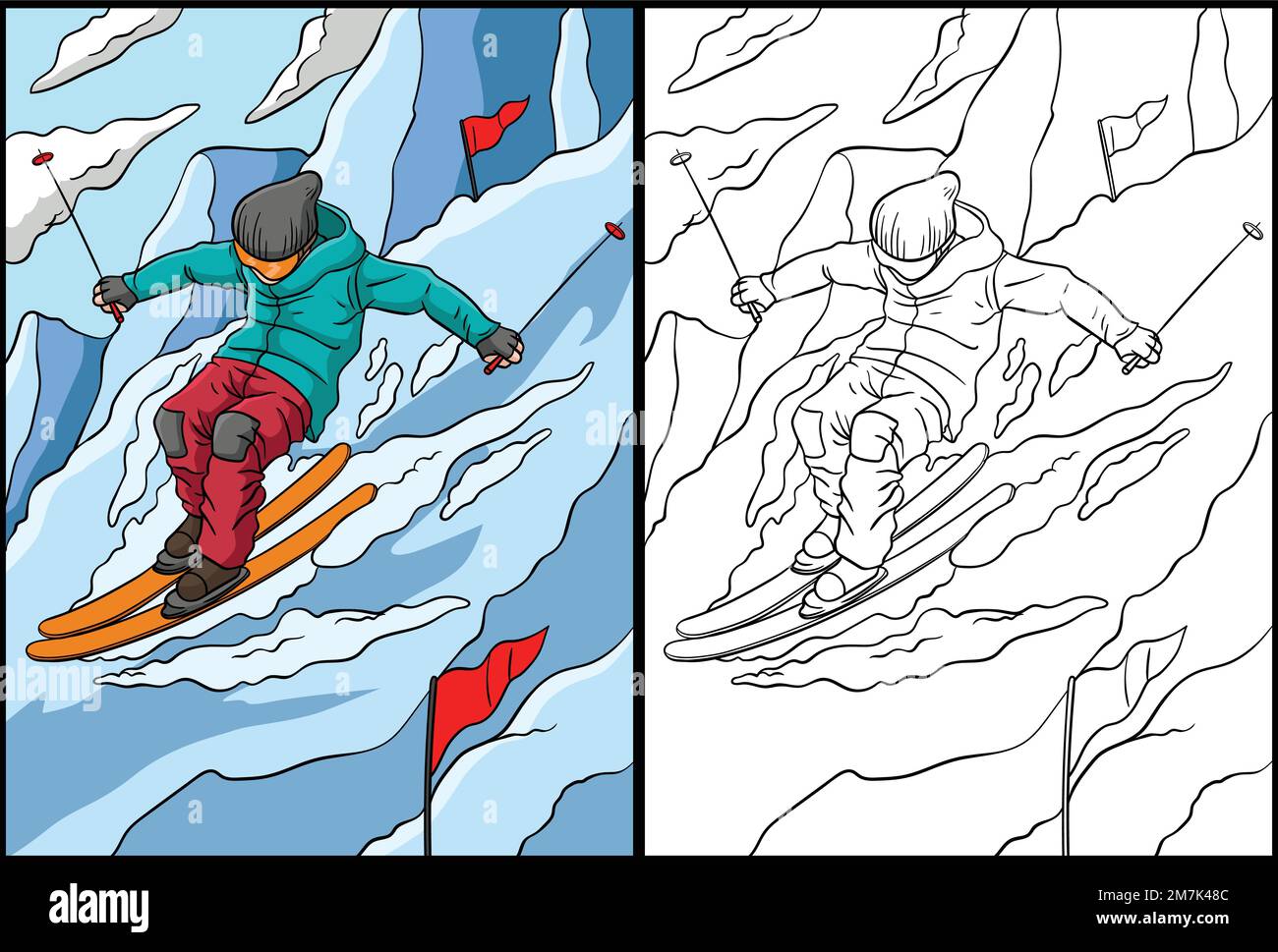 Ski alpin coloriage page Illustration colorée Illustration de Vecteur