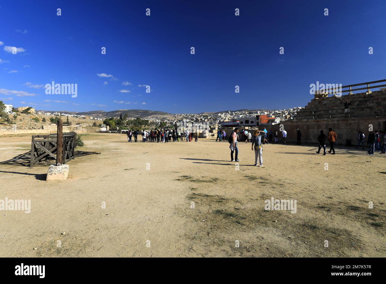 Vue sur le circuit de course hippique de Jerash, Jordanie, Moyen-Orient Banque D'Images