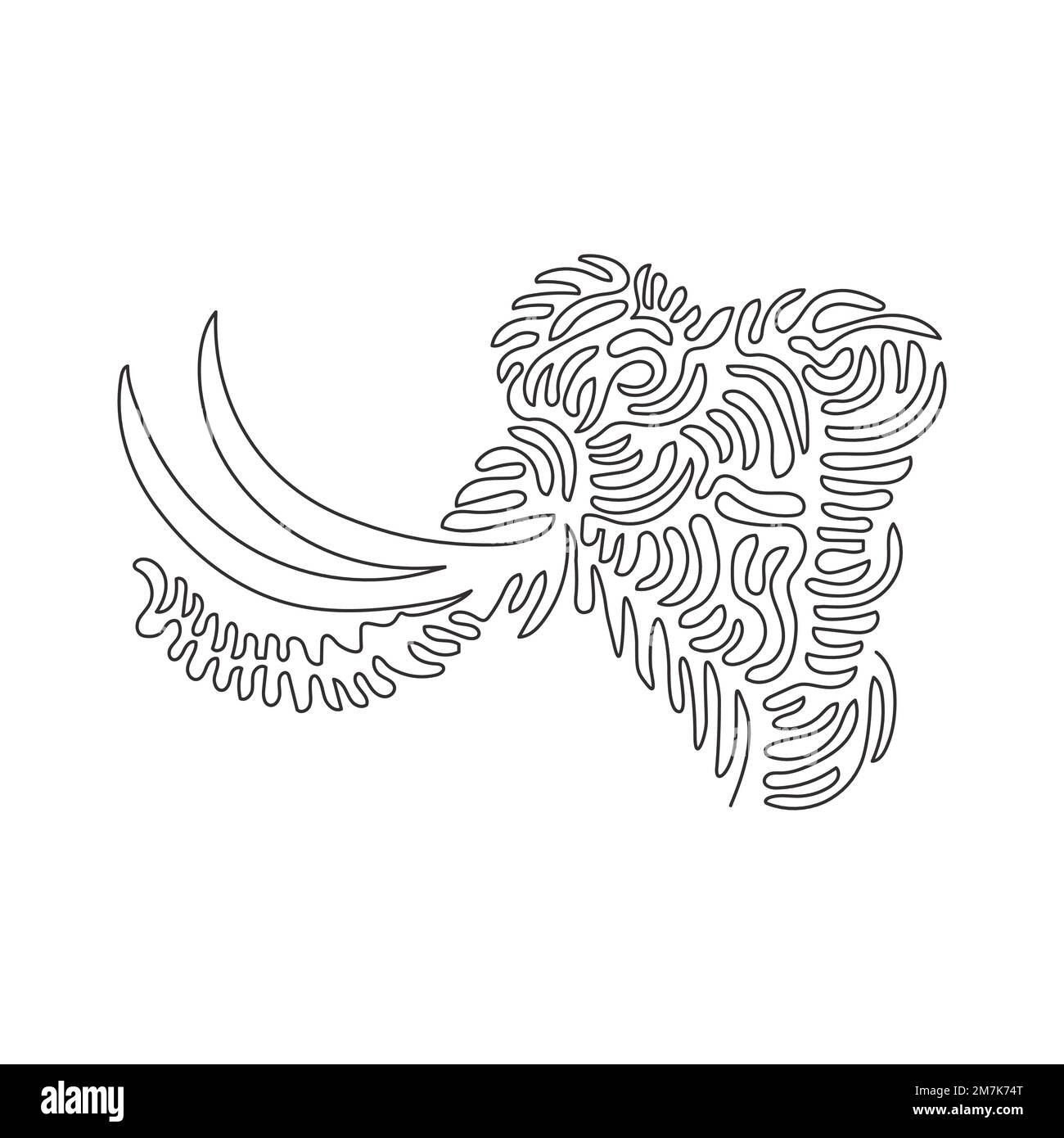 Simple tourbillon ligne continue dessin d'un énorme mammouth. Dessin en ligne continue graphique dessin vectoriel style d'illustration de longues défenses de mammouth Illustration de Vecteur
