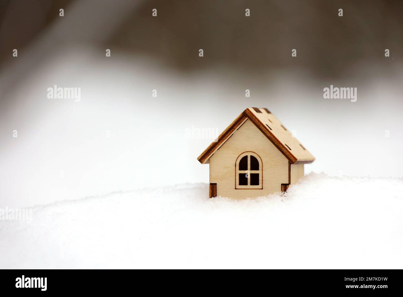 Modèle de maison en bois dans une neige sur fond de forêt d'hiver.Concept de chalet de campagne, immobilier dans zone écologiquement propre Banque D'Images