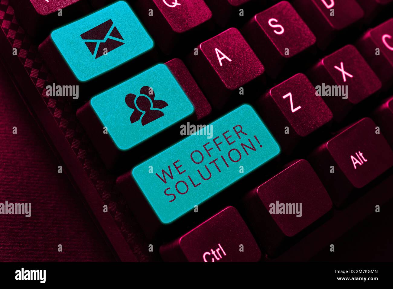 Affichage des panneaux nous offrons la solution. La photo conceptuelle donne des moyens de résoudre le problème ou de traiter la situation Banque D'Images