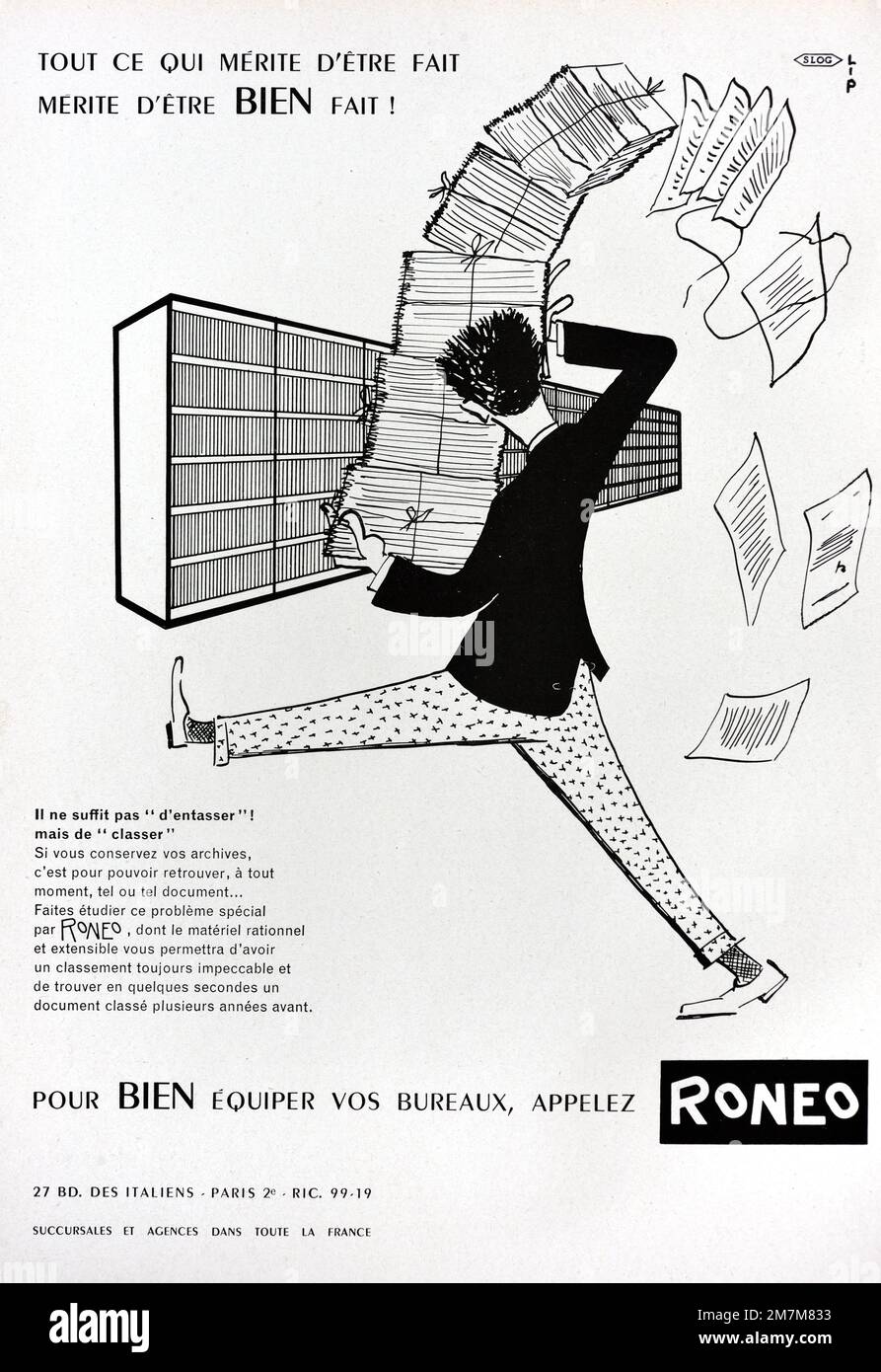 Publicité, publicité, publicité ou illustration vintage ou ancienne pour 1950s étagères Roneo ou publicité Sheling 1956 Banque D'Images