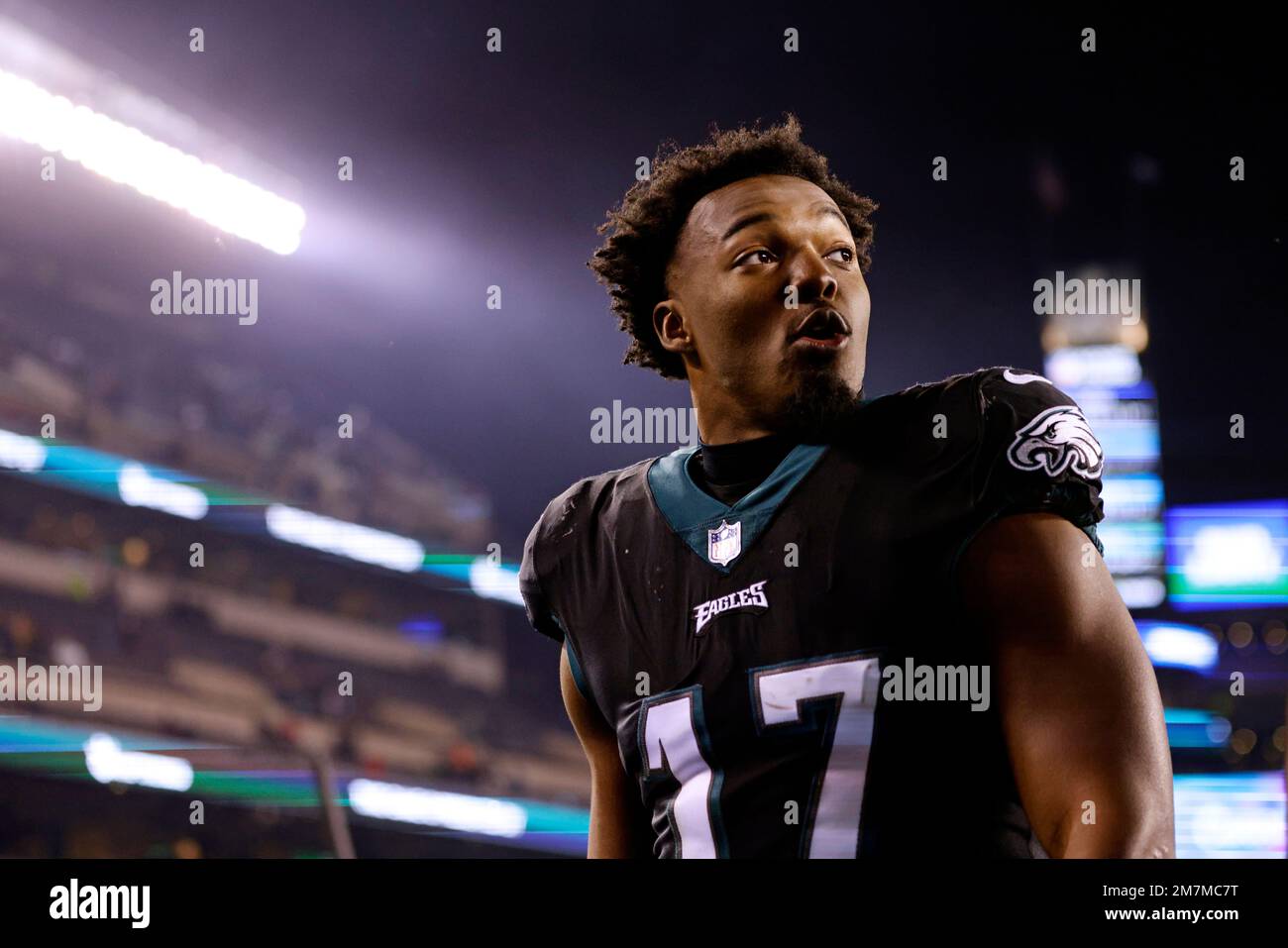 Philadelphia Eagles linebacker Nakobe Dean (17) in action during the NFL  divisional round playoff football game against the New York Giants,  Saturday, Jan. 21, 2023, in Philadelphia. (AP Photo/Chris Szagola Stock  Photo - Alamy