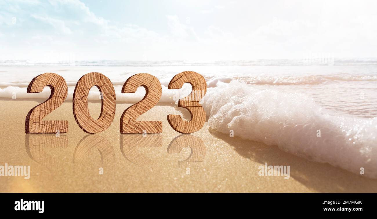 Année 2022-2023 fait de bois avec vague Banque D'Images