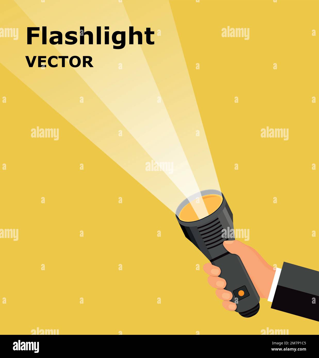 Illustration vectorielle. Lampe de poche plate et main. Arrière-plan du concept de recherche Web. spe 10 Illustration de Vecteur