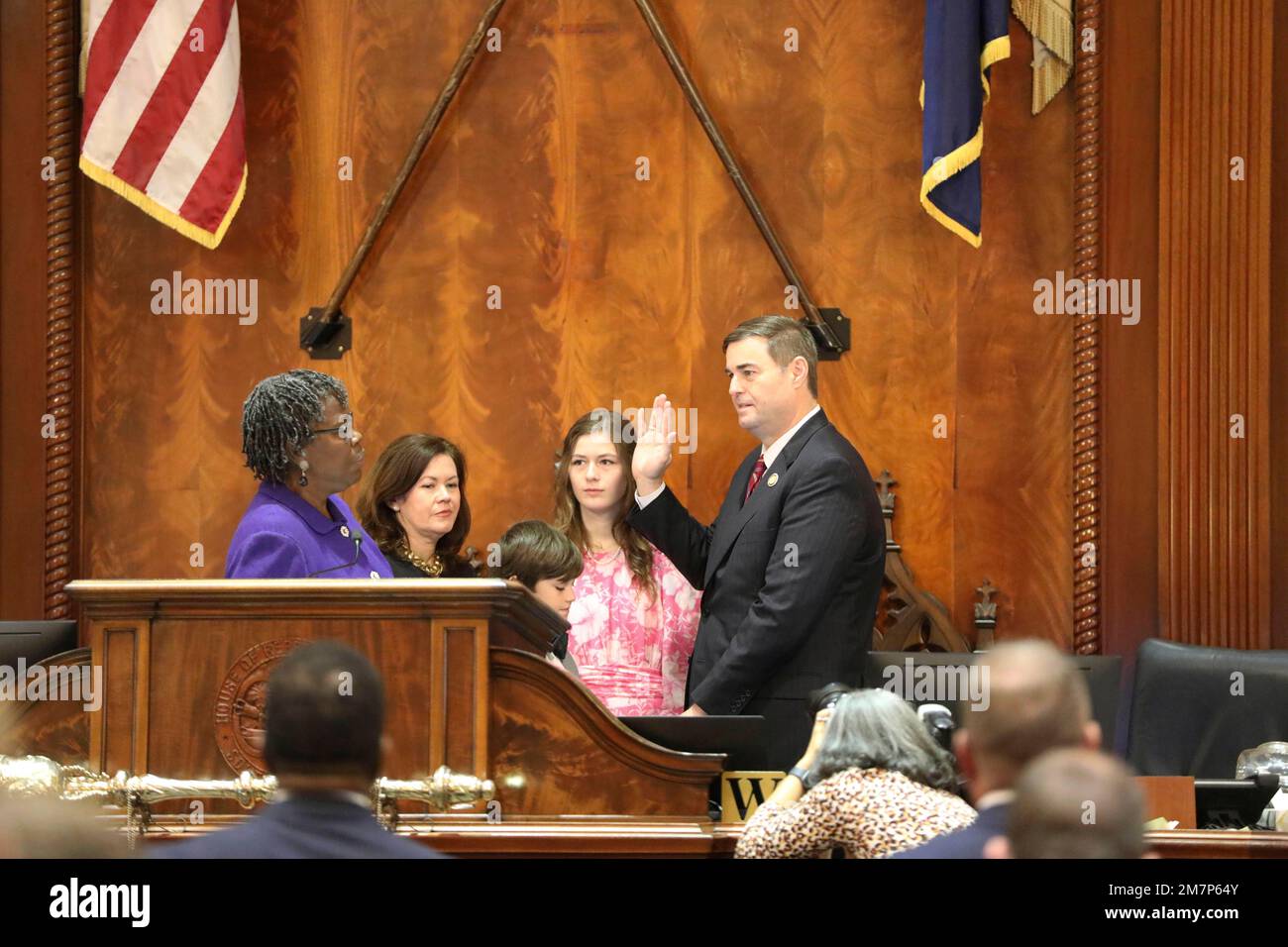 South Carolina Republican House Speaker Murrell Smith, right, takes his