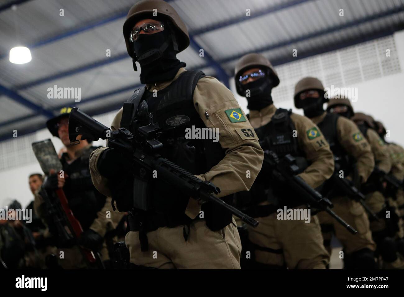 Membres de troupes de la police fédérale brésilienne. Forces de sécurité nationales spécialisées en patrouille routière - Rio de Janeiro, Brésil 07.21.2016 Banque D'Images