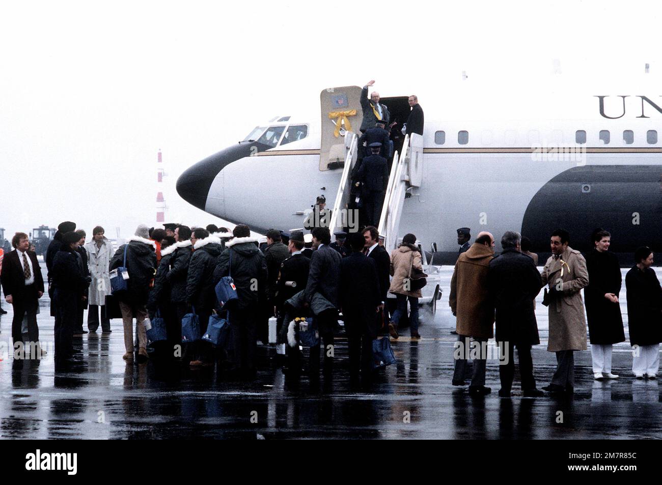 ÉTATS-UNIS Les Marines, anciens otages, arrivent à la base pour leur départ aux États-Unis. Les 52 otages ont été hospitalisés quelques jours après leur libération d'Iran. Base: Rhein-main Air base pays: Deutschland / Allemagne (DEU) Banque D'Images